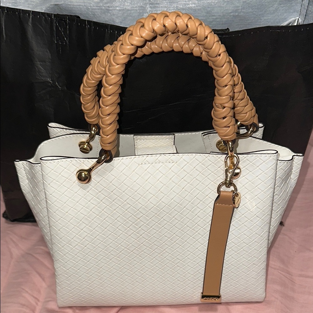 Aldo White and Tan Satchel Bag